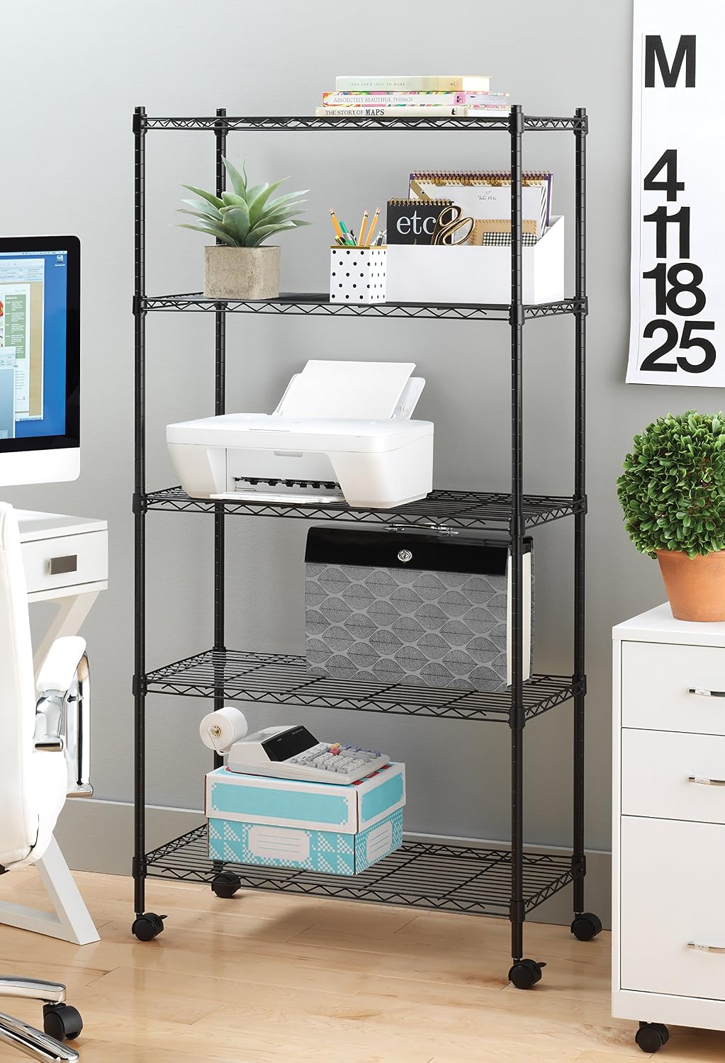 Whitmor 2-Wire Shelving Unit, Metal Storage Shelves, Stacking Shelf with Basket, Easy Assembly Home Organizer for Pantry, Kitchen, Garage, Plant