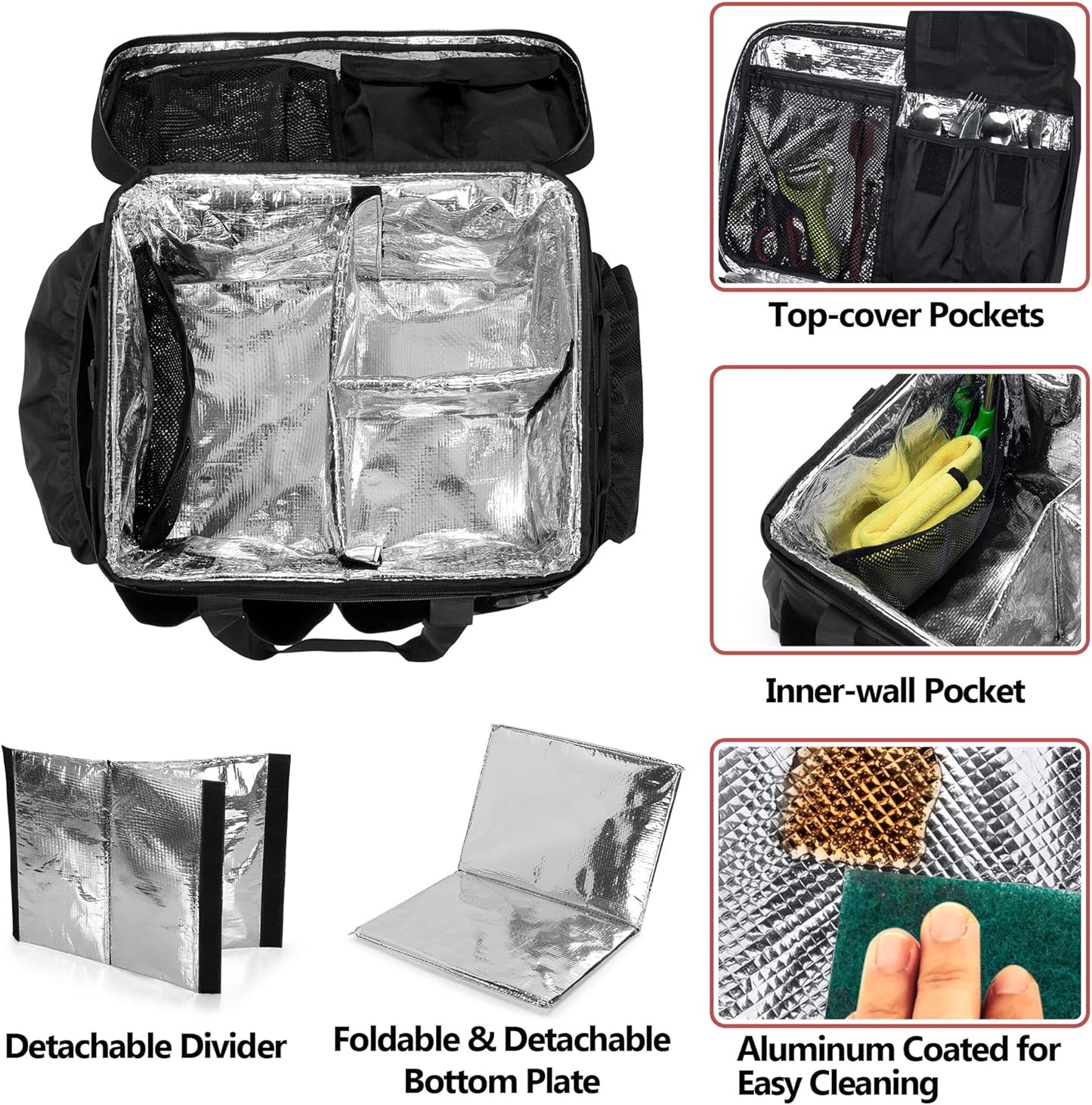 HODRANT Large Grill Caddy with Lid, BBQ and Picnic Bag Organizer with Paper Towel Holder, Tailgating Accessories Basket for Barbecue Utensil & Camping Gear Must Haves, Black, Bag Only