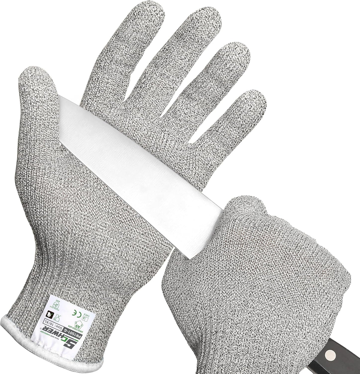 Schwer SlicePro ANSI Cut Resistant Gloves, Food Grade Cutting Glove for Kitchen Food Prep, Mandoline Gloves for Meat Cutting, Oyster Shucking, Fish Fillet Processing, PR1501-G, L