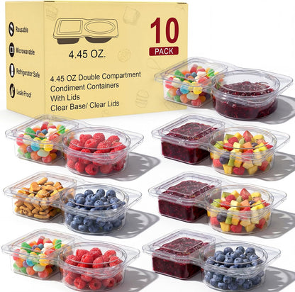 20 Pack Reusable Snack Containers with Lids, Double Compartment Snack Containers for kids & Adults -2 Compartment Condiment Containers, Dishwasher & Microwave Safe, for Portion Control, Meal Prep