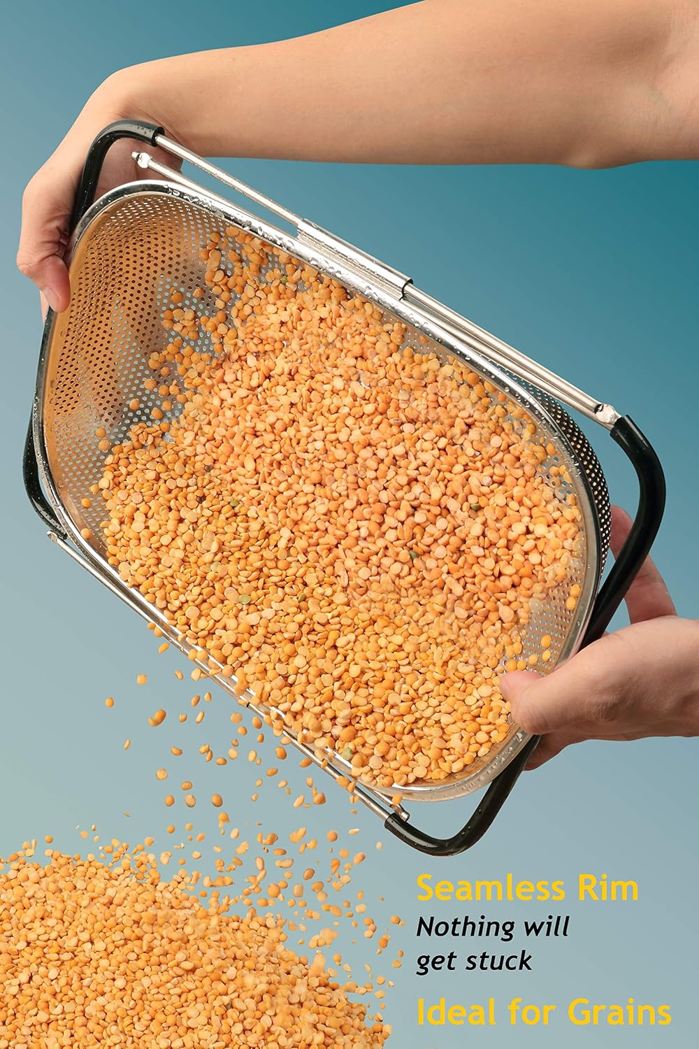 Over the Sink Strainer, Stainless Steel Kitchen Colander with Extendable Arms for Vegetable, Fruits and Pasta (5 quart)