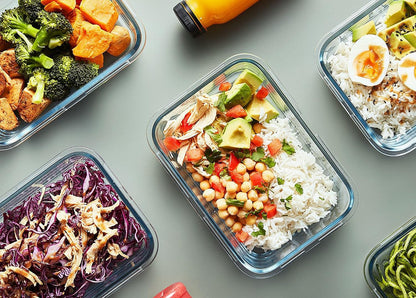 M MCIRCO [5-Pack,36 Oz Glass Meal Prep Containers 3 Compartments with Lids, [10-Pack] 1 Compartment Glass Meal Prep Containers with Lids