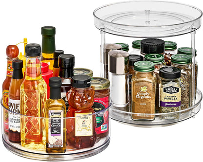 Sorbus 9 Inch Clear Lazy Susan Organizer Set, 2 Flat Turntable Organizer for Spice Organization for Cabinet, 1 Tall Lazy Susan for Kitchen, Home, Office, Closet, Classroom, Laundry Room Organization