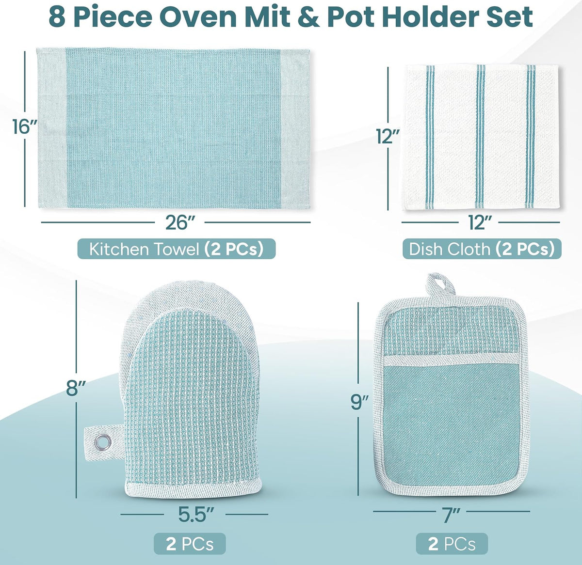 Casa Platino Potholders for Kitchens, 8-Piece – 500°F Heat Resistant Oven Mitts and Pot Holders, Mini Oven Mitt with Silicone Grip, 2 Kitchen Towels & 2 Dish Cloths – Durable & Non-Slip – Canyon Rose