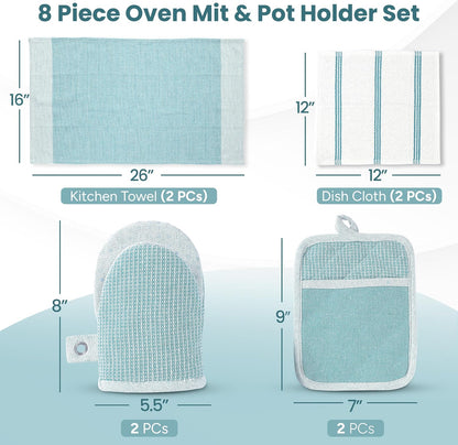 Casa Platino Potholders for Kitchens, 8-Piece – 500°F Heat Resistant Oven Mitts and Pot Holders, Mini Oven Mitt with Silicone Grip, 2 Kitchen Towels & 2 Dish Cloths – Durable & Non-Slip – Canyon Rose