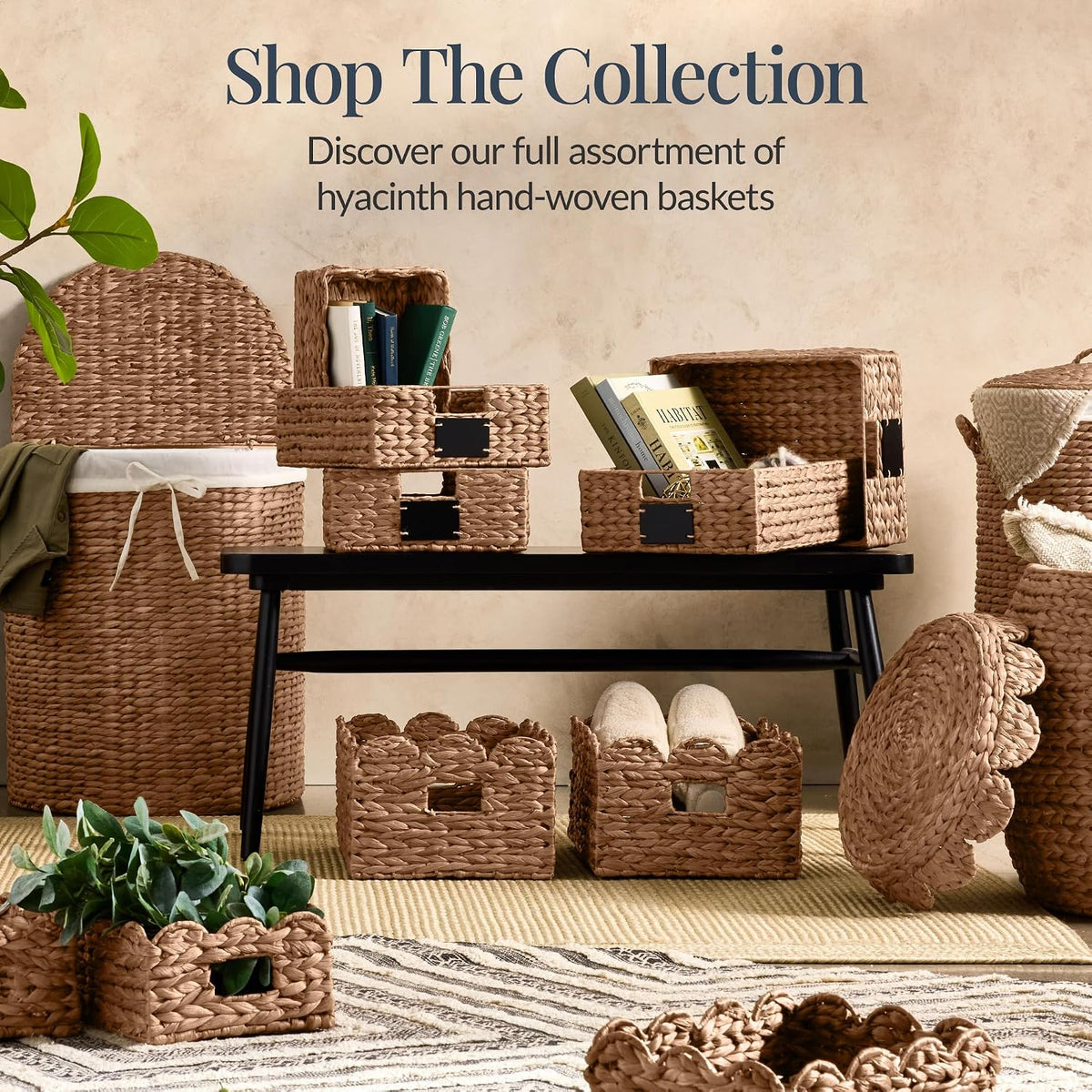 Best Choice Products 9x12 Scalloped Shelf Baskets, Woven Storage Bins, Storage Organizers for Pantry, Living Room, Bedroom, Nursery & Laundry, 4 Pack - Natural with White Trim