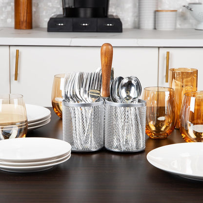 Mind Reader Utensil Holder, Silverware Organizer, Caddy, Cutlery Holder, Kitchen, Metal Mesh, 7.5"L x 7.5"W x 9.75"H, Black