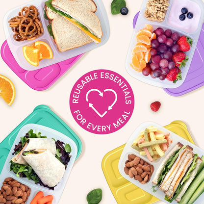 Bentgo Easyboxes - Original Stackable Lunch Boxes - Reusable 3-Compartment Food Containers for Kids and Adults - Bento Lunch Box for Meal Prep, School, & Work - BPA Free, Set of 4 (Earth Tones)
