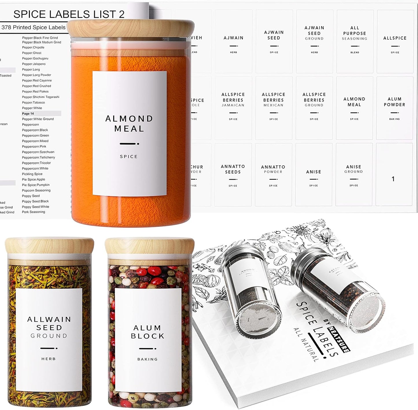 Neatsure 284 Pantry Labels with 112 Expiration Date Labels for Food Containers, Preprinted Stickers Booklet for Storage Bins, Minimalist Kitchen Labels for Organizing