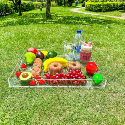White Rectangular 14x20 Inches Acrylic Ottoman Tray Decorative Serving Tray with Cutout Handles Organizer Tray on Coffee Table Countertop Big Breakfast Bed Tray Living Room Appetizer Serving Food