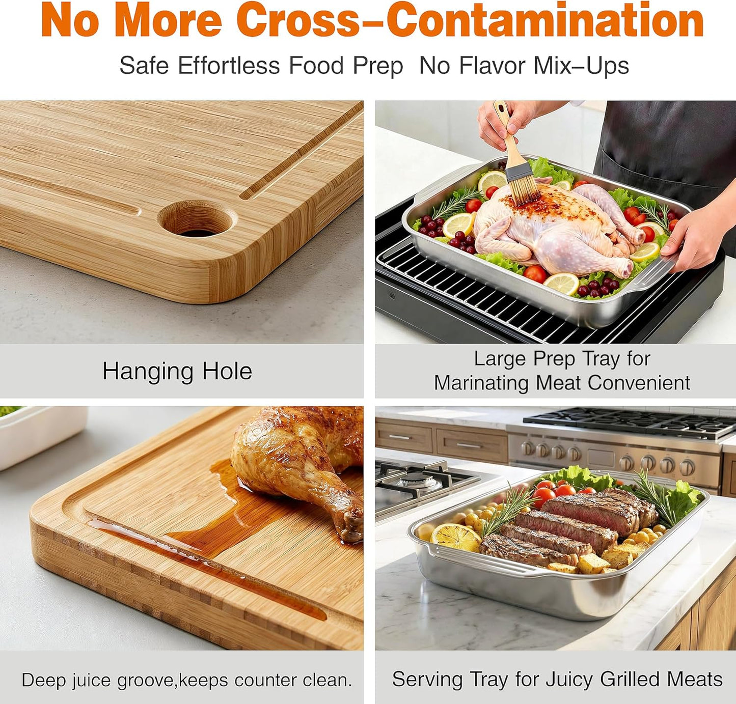 Grilling Prep and Serve Trays,Stainless Steel Large Capacity Food Prep Trays, Grill Carry System with Lid and Cutting Board, Marinade Container for Outdoor BBQ Grill Accessories, Camping Gifts for Men