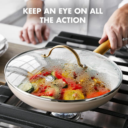 GreenPan 8" Tempered Glass Lid for Pots and Pans Cookware, Gold-Tone Handle with Matte Finish, Dishwasher and Oven Safe