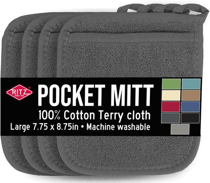 RITZ Terry Pocket Mitt & Hot Pad: Unparalleled Heat Resistant, Durable 100% Cotton – Ergonomically Designed for Optimal Grip – Easy-Care Machine Washable –, Federal Blue
