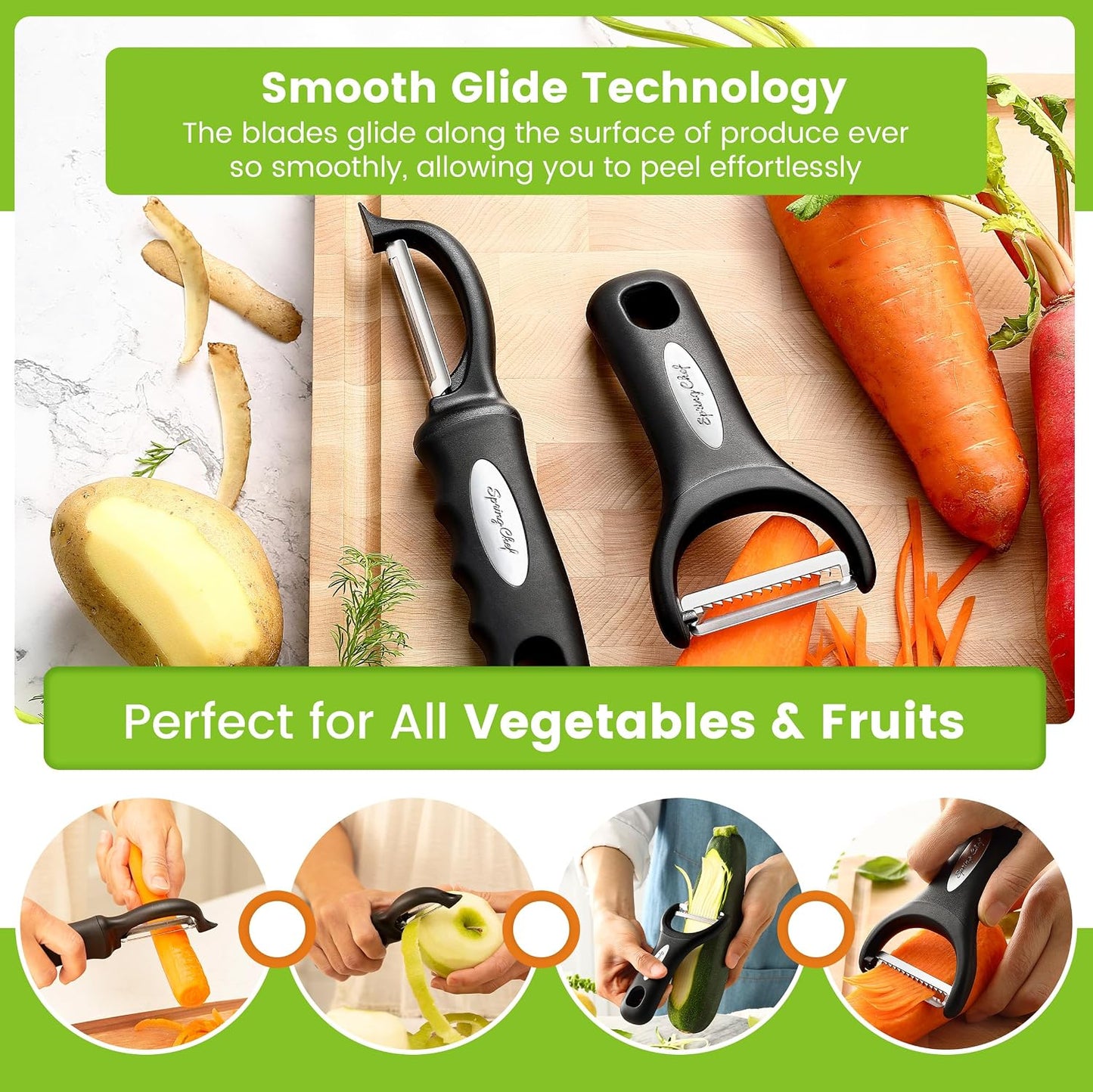 Spring Chef Swivel Potato Peeler & Julienne Vegetable Peeler w/Soft Handle