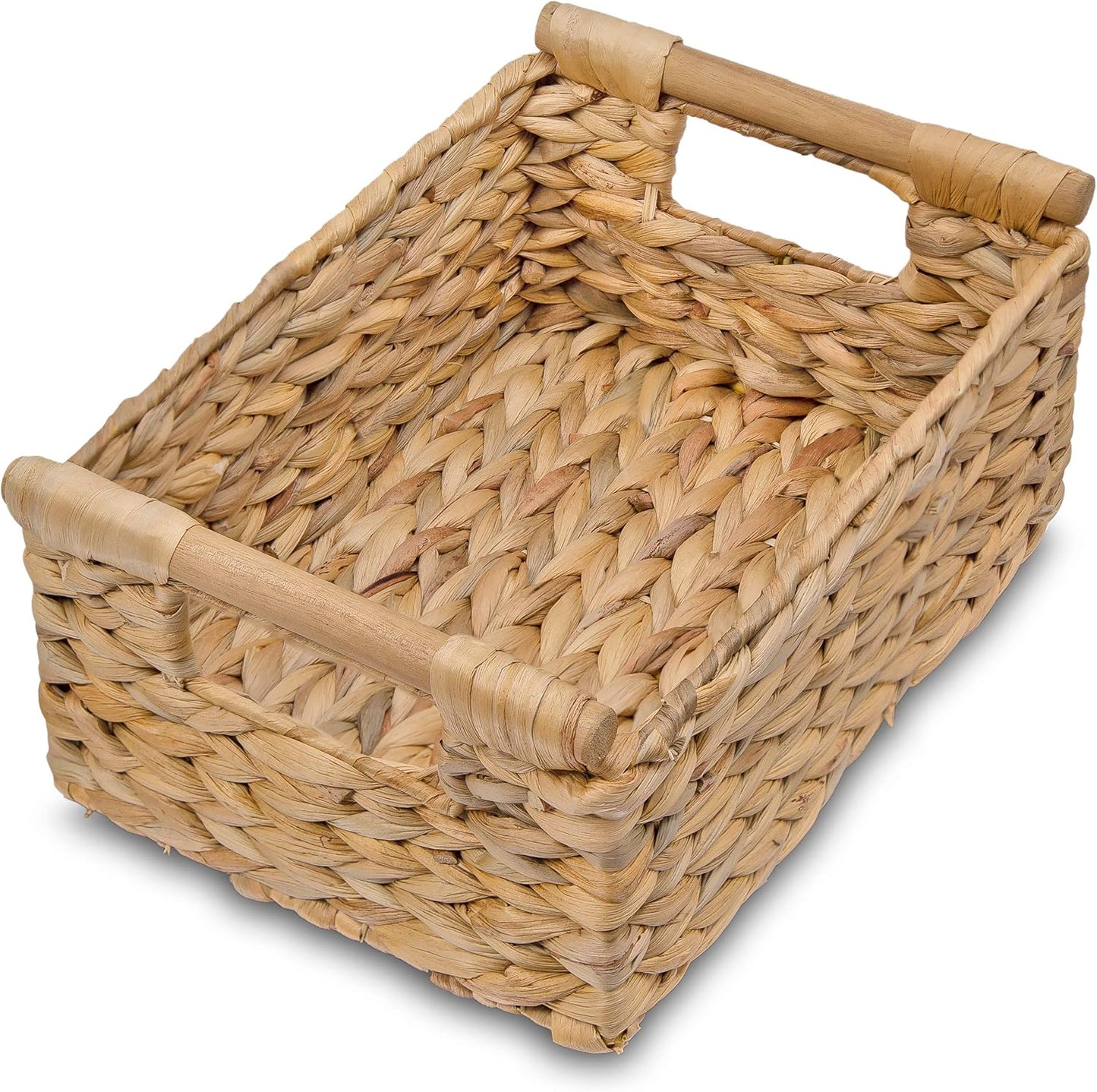 VATIMA Water Hyacinth Storage Baskets with Large Open-Front for Kitchen, Decorative for Living Room, 13.4” x 9.5” x 5.5”, 2 Pack
