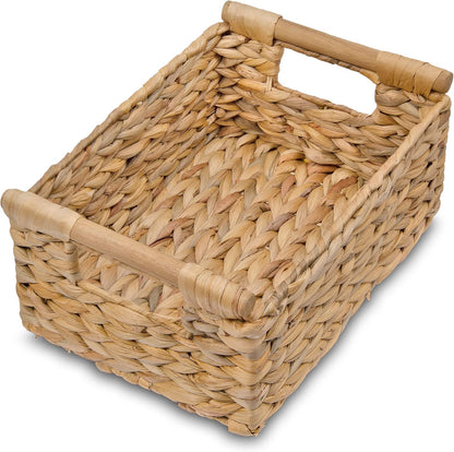 VATIMA Water Hyacinth Storage Baskets with Large Open-Front for Kitchen, Decorative for Living Room, 13.4” x 9.5” x 5.5”, 2 Pack