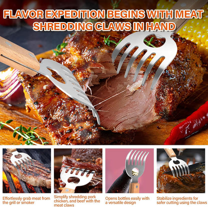 Meat Shredder Claws with Long Wooden Handles