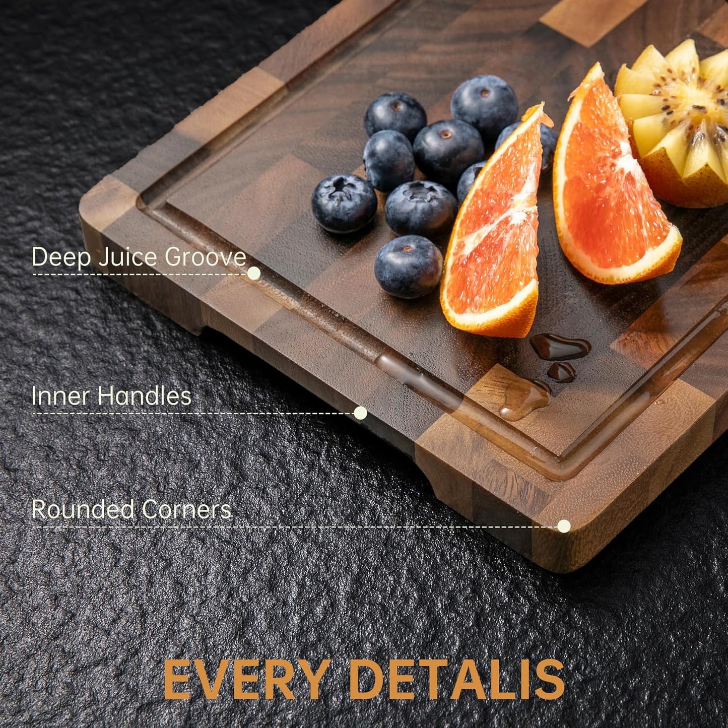 THETCHRY Walnut Wood Cutting Board Set, End Grain Cutting Boards for Kitchen with Handle, Non Toxic Wooden Charcuterie Boards Double Sided, Butcher Block for Meal Prep & Serving with Gift Box