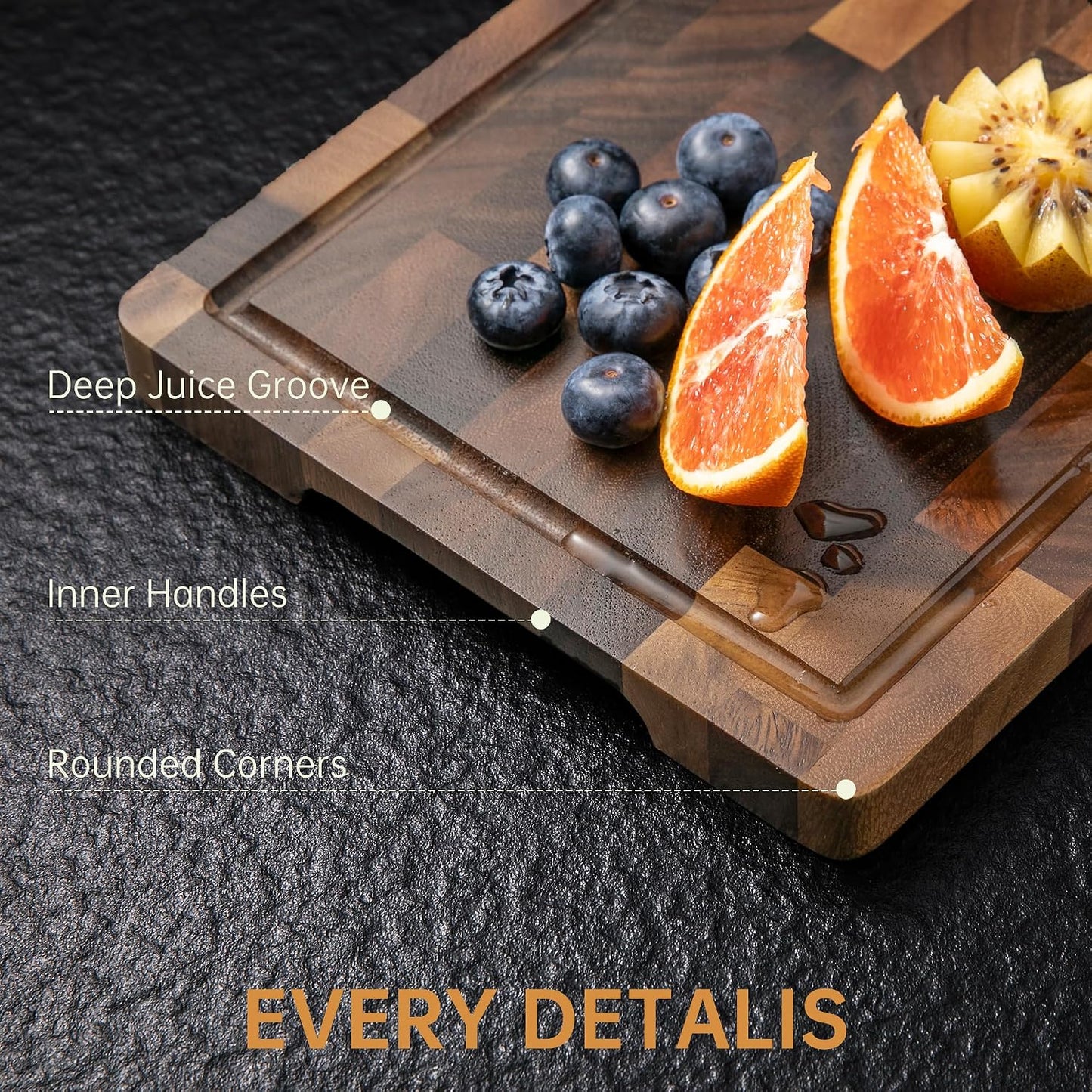 THETCHRY Teak Wood Cutting Board Set of 3 Wooden Cutting Boards for Kitchen | Premium Teak Wood • FSC Certified • Deep Juice Groove • Built-In Handles • Non-Slip Feet • 3 Practical Sizes • Gift-Ready Box