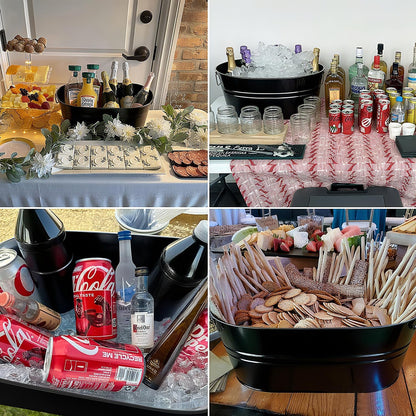 3 PCS 15.3 x 9 x 6 inches Black Metal Galvanized Tub with Handles, 3 Gallon Galvanized Beverage Tubs for Parties, Large Metal Drink Ice Buckets for Beer, Wine, Cocktails & Outdoor Events