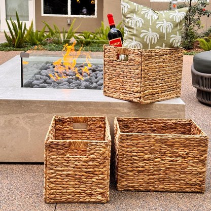 4 Hand-Woven Wicker Storage Baskets 13x11x11in, Water Hyacinth Shelf Bins | ECO-FRIENDLY & SUSTAINABLE