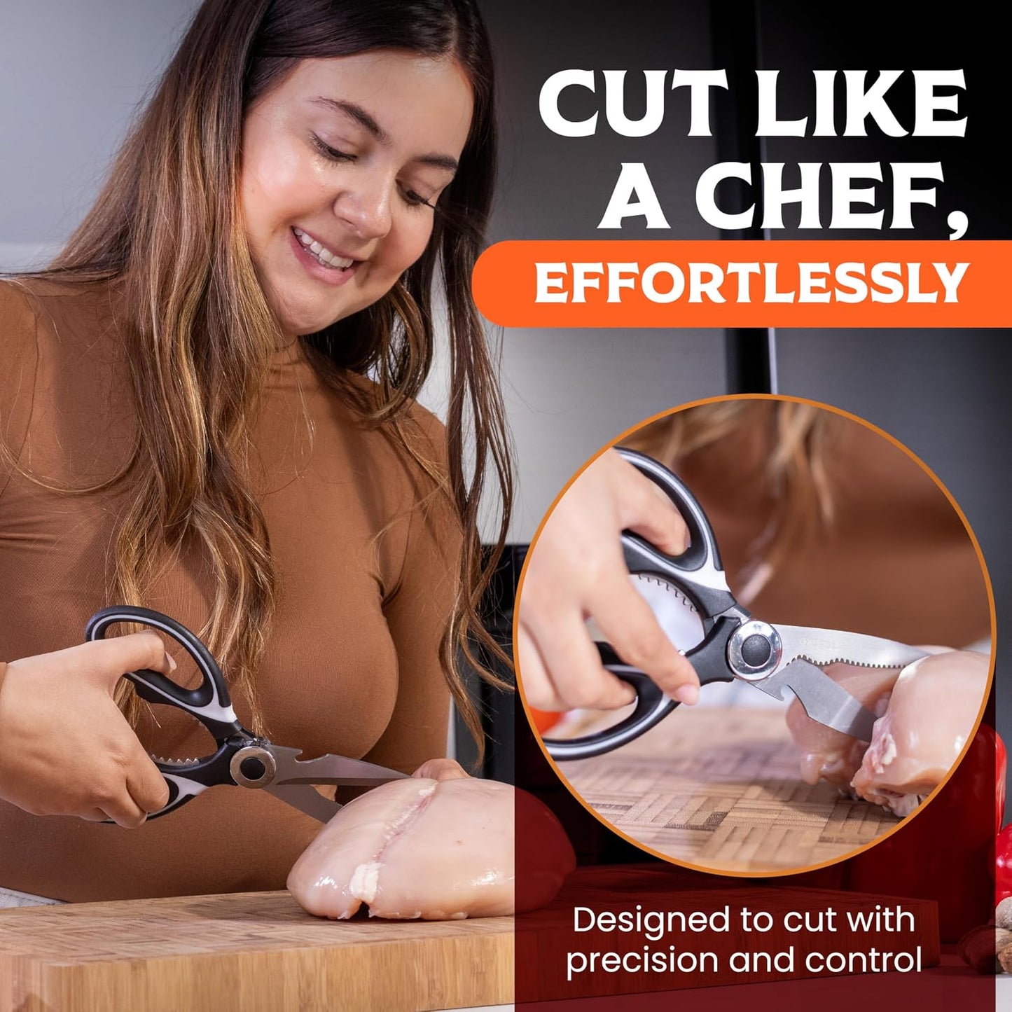 SpartaSake Premium Stainless Steel All Purpose Kitchen Shears with Sleeve - Heavy Duty Ultra Sharp kitchen Scissors for Food - Multipurpose Food Scissors for Meat Poultry Vegetable (Black-White)