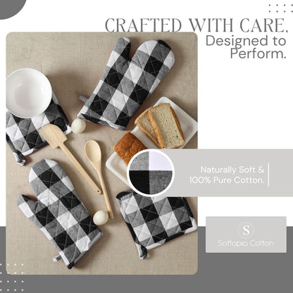 Oven Mitt (7"x13") & Pot Holder (8"x8") 100% Cotton Set of Heat Resistant Oven Gloves & Hot Pads for Gifts, BBQ, Cooking, Baking, Thanksgiving - Mustard Yellow