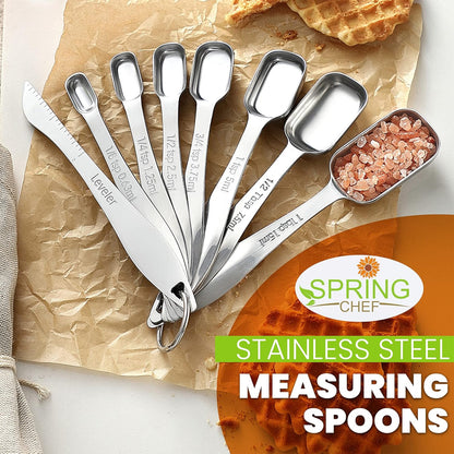 Spring Chef Stainless Steel Measuring Cups and Spoons Set of 14 with Leveler, Nesting Kitchen Metal Measuring Cups and Spoons Set for Dry and Liquid Ingredients, Perfect for Cooking & Baking