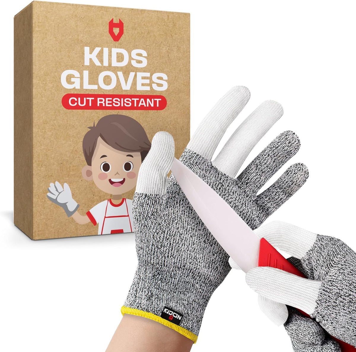 NoCry Kids Cutting Gloves, XS (8-12 Years) — 100% Food Grade and Level 5 Protection — Comfortable and Lightweight, Yet Tough — Ambidextrous — Ideal for Fishing, Wood Carving and Whittling