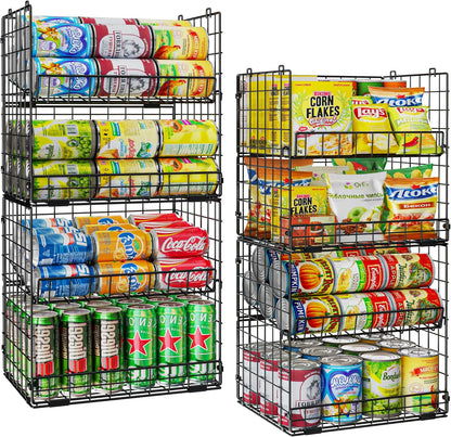 JKsmart 8-Tier Stackable Wire Basket, Can Organizer for Pantry Kitchen, XXL Metal Storage Shelves with Dividers & Handles, Easy Assembly Space Saving Storage Bins for Snacks Fruits Veggies