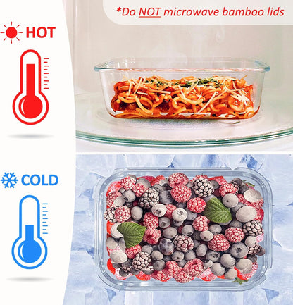 Glass Meal Prep Containers with Bamboo Lids (3 Pack) - 100% Plastic Free, Eco-Friendly Lunch Containers, Bamboo Lid Storage Container Set - Microwave Safe Glass Food Storage Container Set