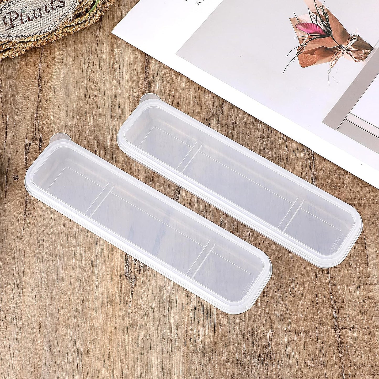 Tucnoeu 2pcs Clear Portable Flatware Box, Utensil Holder for Lunch Box, Simple Tableware Storage Box Spoon Case Fork Holder Chopstick Case