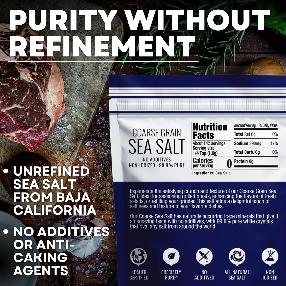 Sea Salt Superstore Coarse Sea Salt for Grinder Refill, Non-Iodized, 14 oz