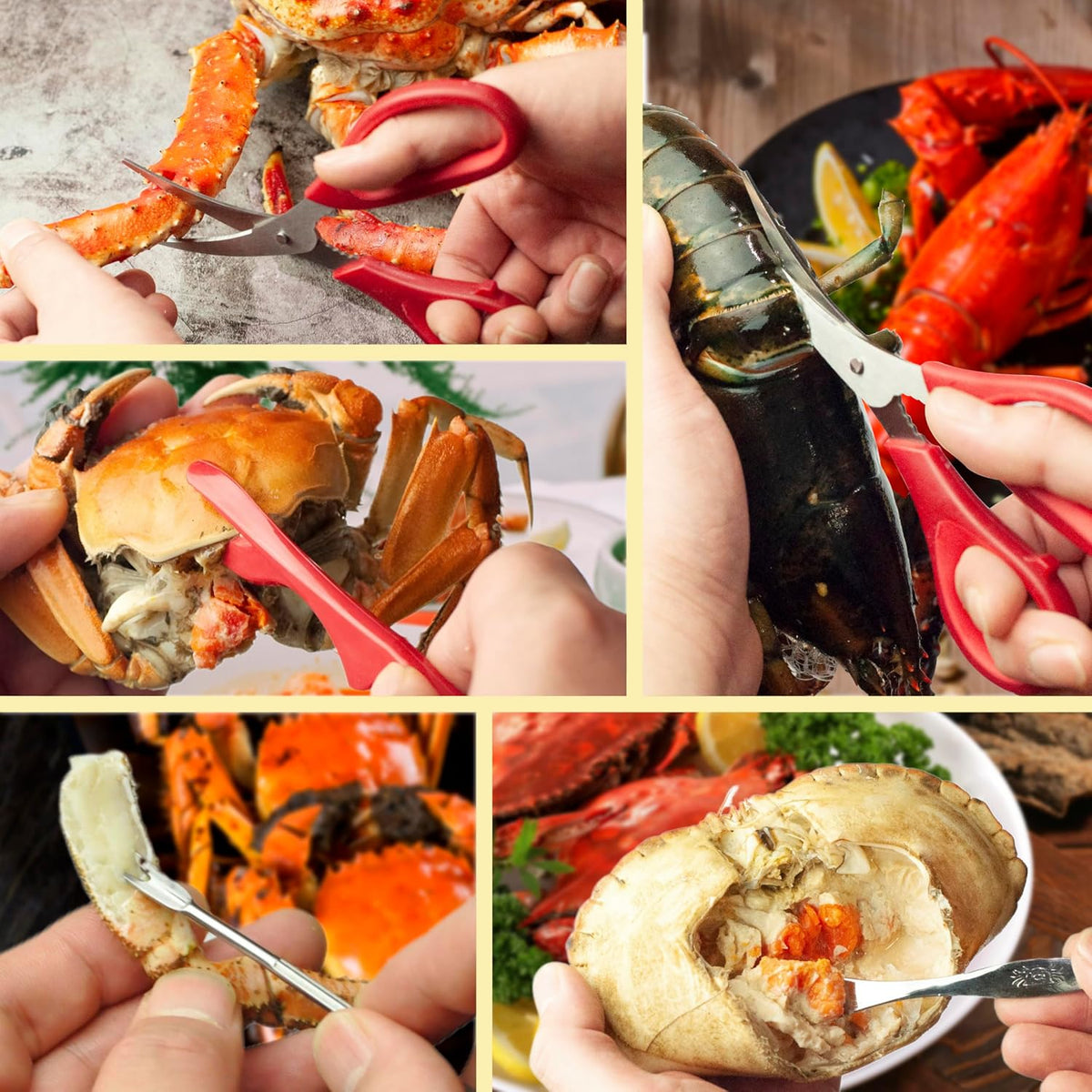 Crab Crackers and Tools，21-piece Seafood Tools Set includes 4 Crab Crackers, 4 Lobster Shellers, 4 Lobster Forks/Picks, 4 Crab Forks/Spoons and 4 Seafood Scissors in 1 Storage Bag - Nut Cracker Set