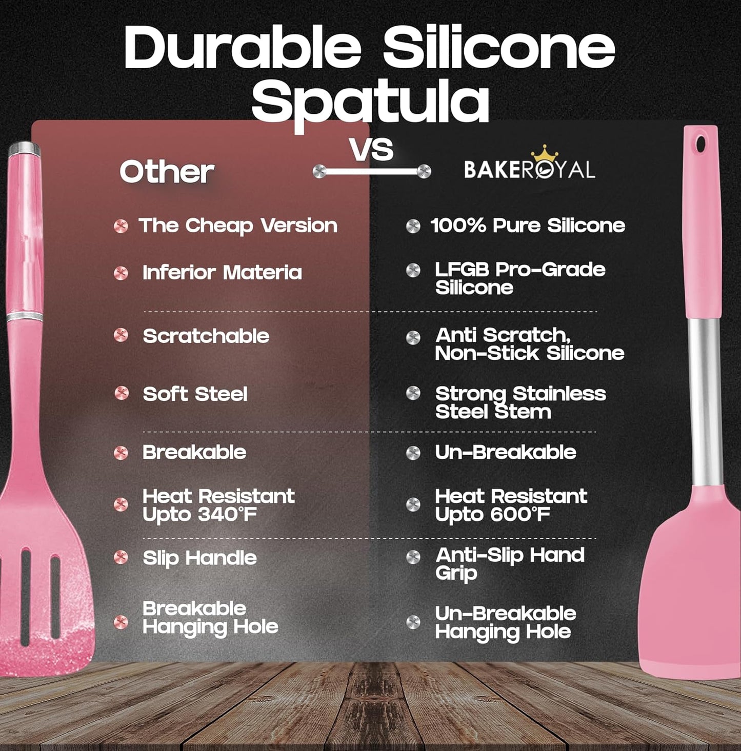 BakeRoyal Silicone Spatula Set - Turner Spatulas Silicone Heat Resistant 600°F - Slotted & Solid Spatula for Cooking Fish, Eggs, Pancakes Flipper – Spatulas for kitchen use – Black
