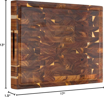 AZRHOM Large Wood Cutting Boards Set of 4 for Kitchen Cheese Charcuterie Board (Gift Box Included) Acacia Butcher Block with Non-slip Mats, Juice Groove and Handles (16x12, 14x10, double 11x8 inch)-4
