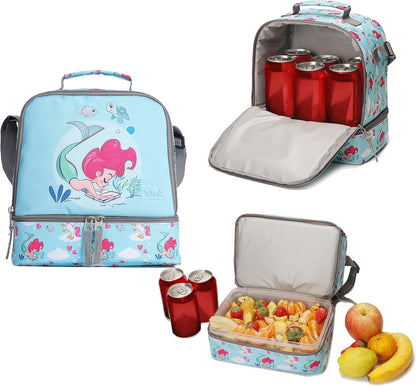 Tilami Lunch Bags Insulated Adjustable Strap Zipper, Two Compartments Cooler Bags, Bento Bags for Kids Toddlers (Blue)