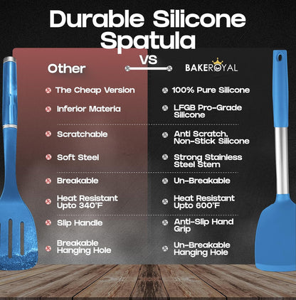 BakeRoyal Silicone Spatula Set - Turner Spatulas Silicone Heat Resistant 600°F - Slotted & Solid Spatula for Cooking Fish, Eggs, Pancakes Flipper – Spatulas for kitchen use – Black