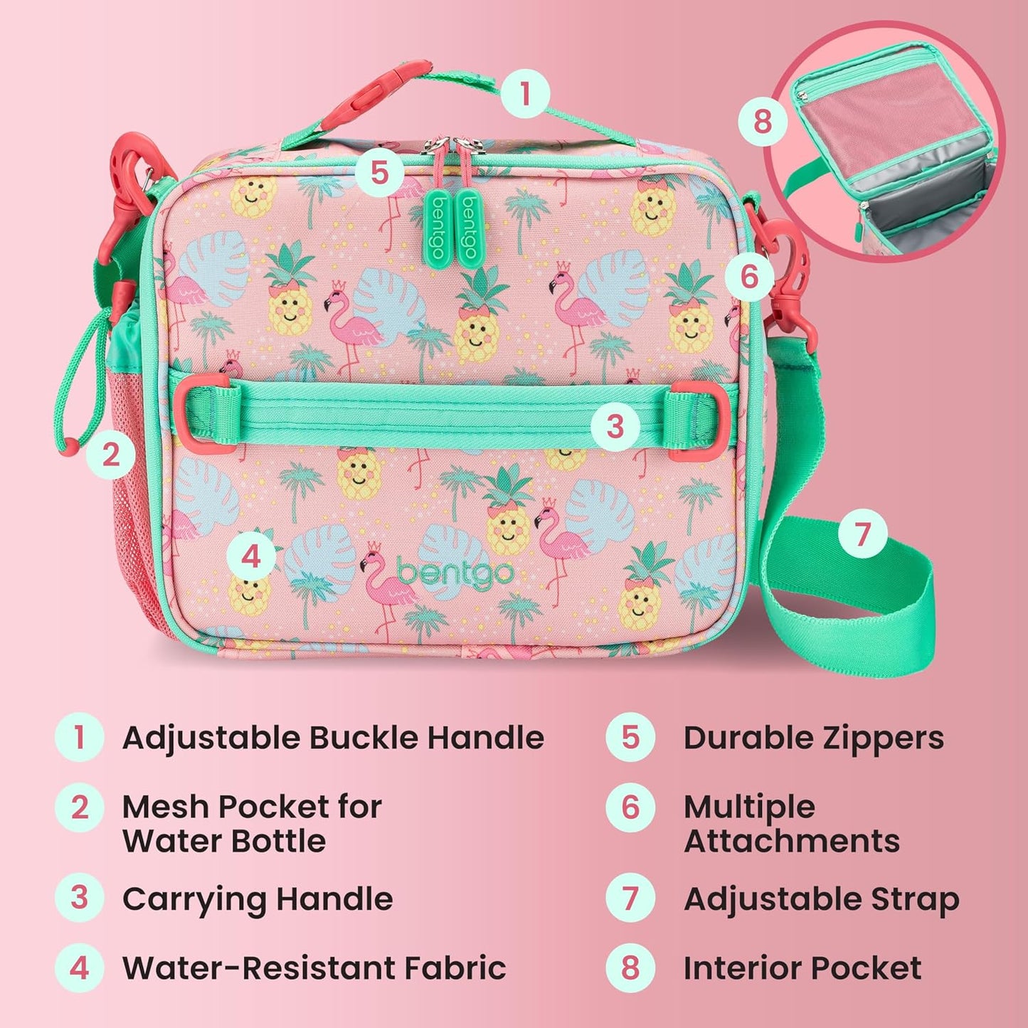 Bentgo Kids Lunch Bag - Durable, Double-Insulated Lunch Bag for Kids 3+; Holds Lunch Box, Water Bottle, & Snacks; Easy-Clean Water-Resistant Fabric & Multiple Zippered Pockets (Mermaid)
