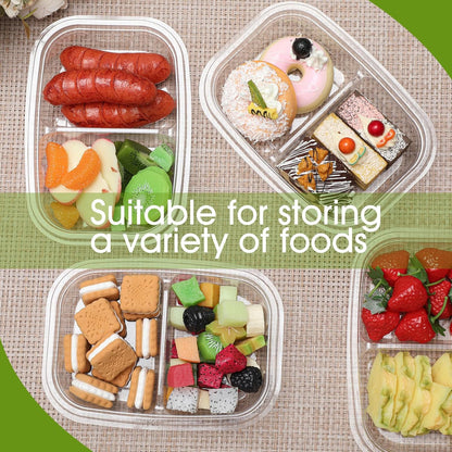 Chunful 36 Pcs 3 Compartment Transparent Snack Containers with Lids Disposable Bento Box Plastic Food Meal Prep Containers for Condiment Salad Dipping School Work Lunch