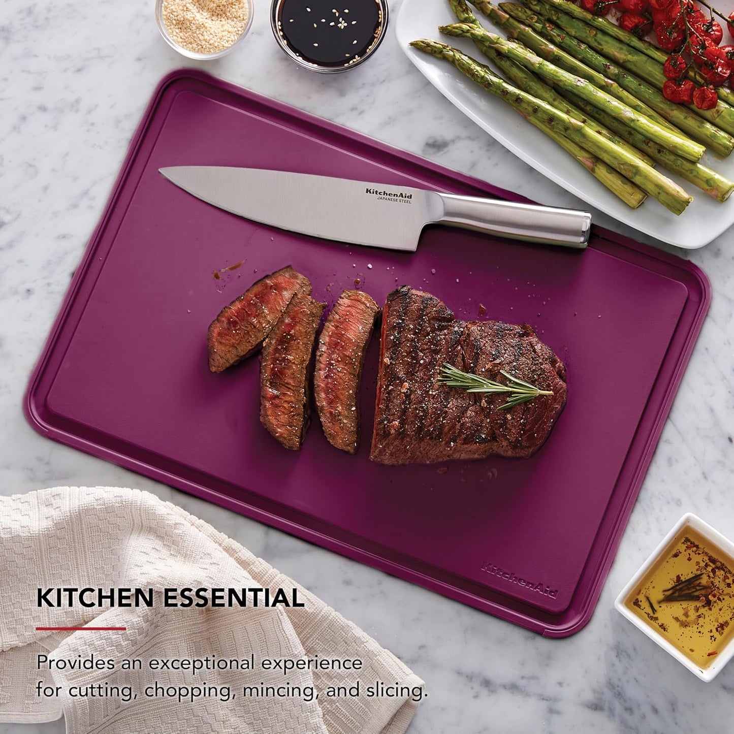KitchenAid Classic Plastic Cutting Board with Perimeter Trench and Non Slip Edges, Dishwasher Safe, 12 inch x 18 inch, Gray