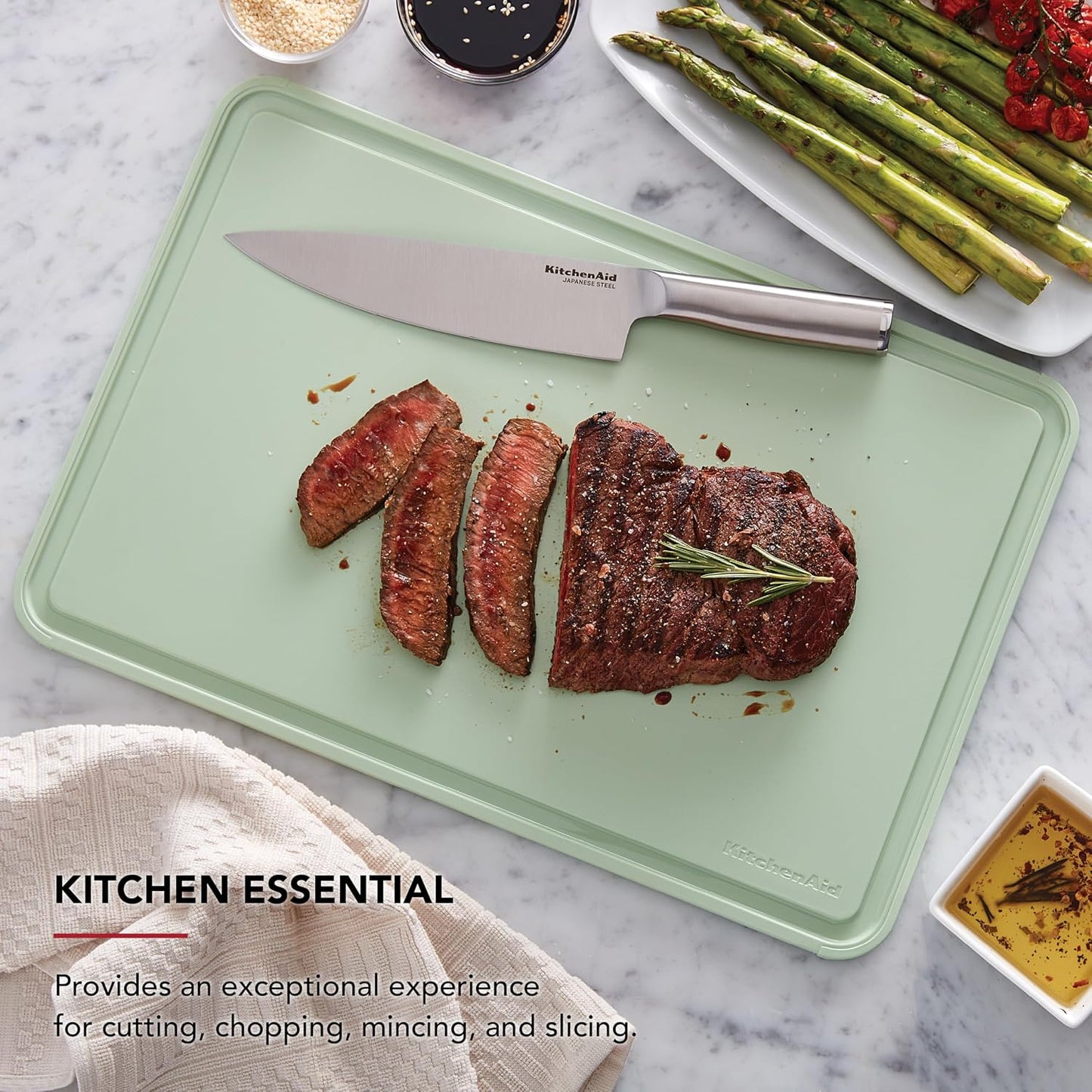 KitchenAid Classic Plastic Cutting Board with Perimeter Trench and Non Slip Edges, Dishwasher Safe, 12 inch x 18 inch, Gray