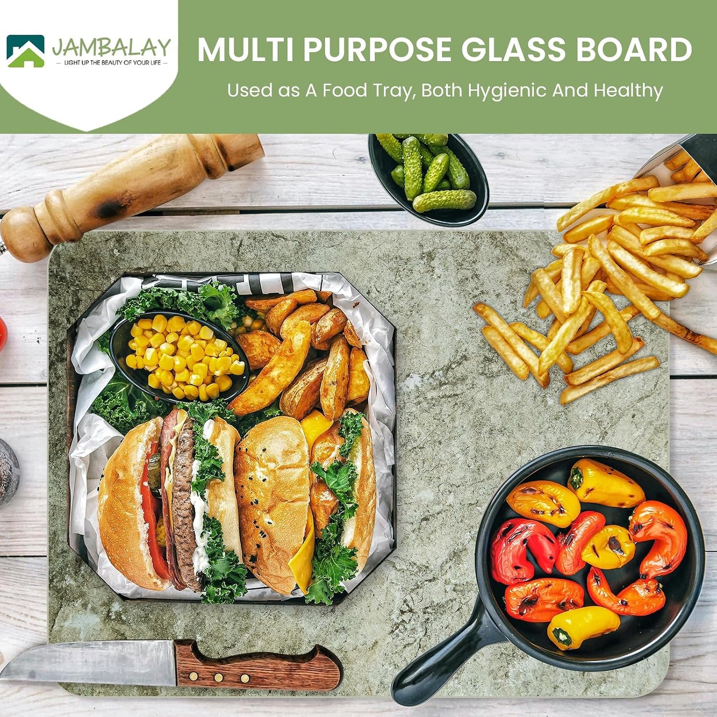 JAMBALAY Tempered Glass Cutting Boards for Kitchen, Gold 12"x8" & 16"x12" Glass Cutting Board Set with Marble Design, With Non Slip Foot, Shatter and Heat Resistant, Dishwasher Safe