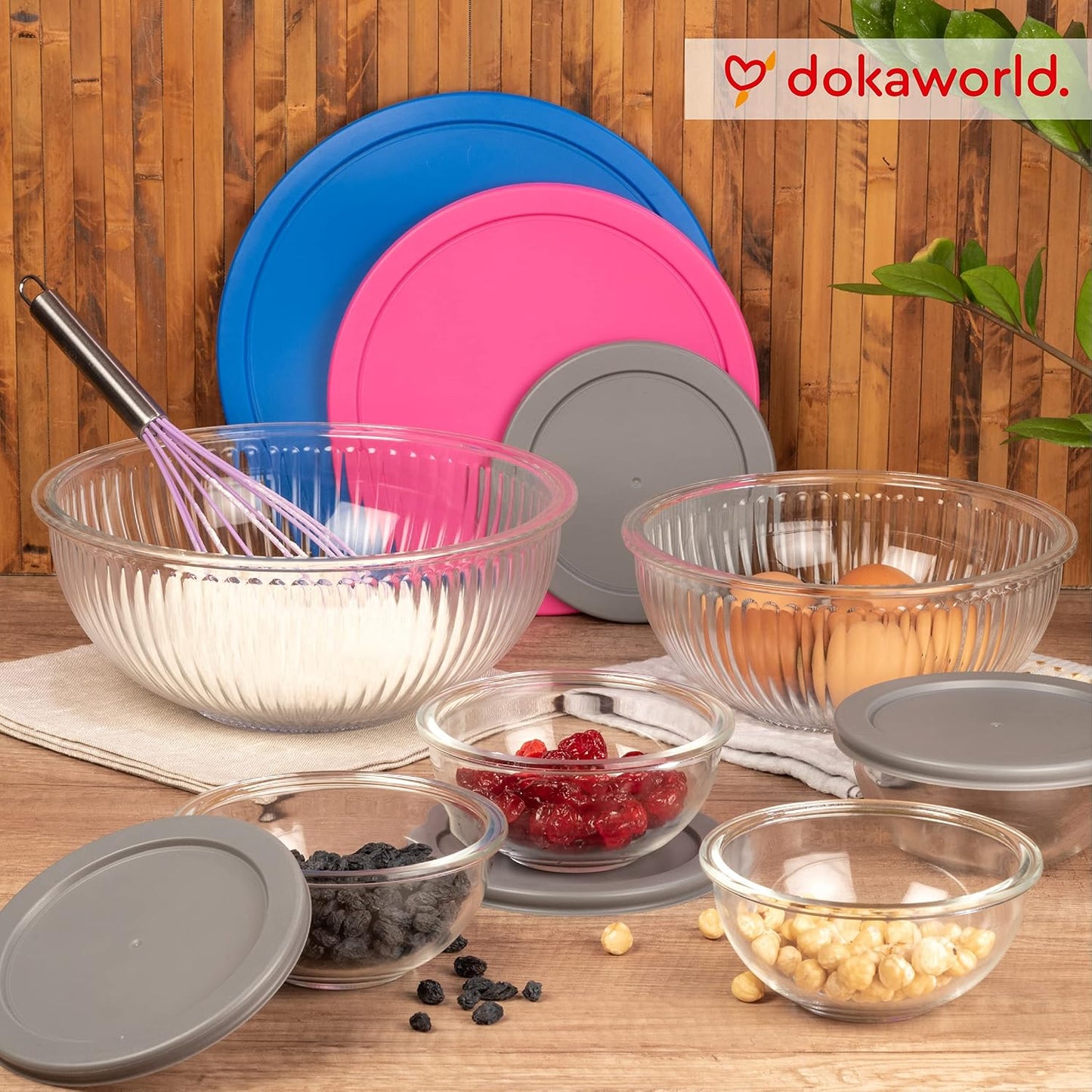 Set of 4 Stackable Space-Saving Nesting Glass Bowls with Airtight Acacia Lids for Lunch, Meal & Food Prep - Microwave & Oven-ready BPA Free Durable Heat Resistant Inert Borosilicate Glass