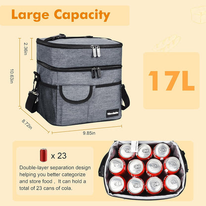 Tirrinia Insulated Lunch Bag for Women Men, Leakproof Lunch Box Containers for Adult, Work, School, Soft Lunchbox for Kids,Boys, Adult Cooler Bag for Picnic Hiking Beach,Charcoal