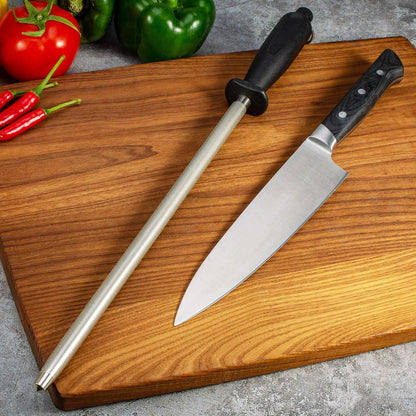 12-Inch Knife Sharpening Rod, Fine Carbon Honing Steel, Black Handle
