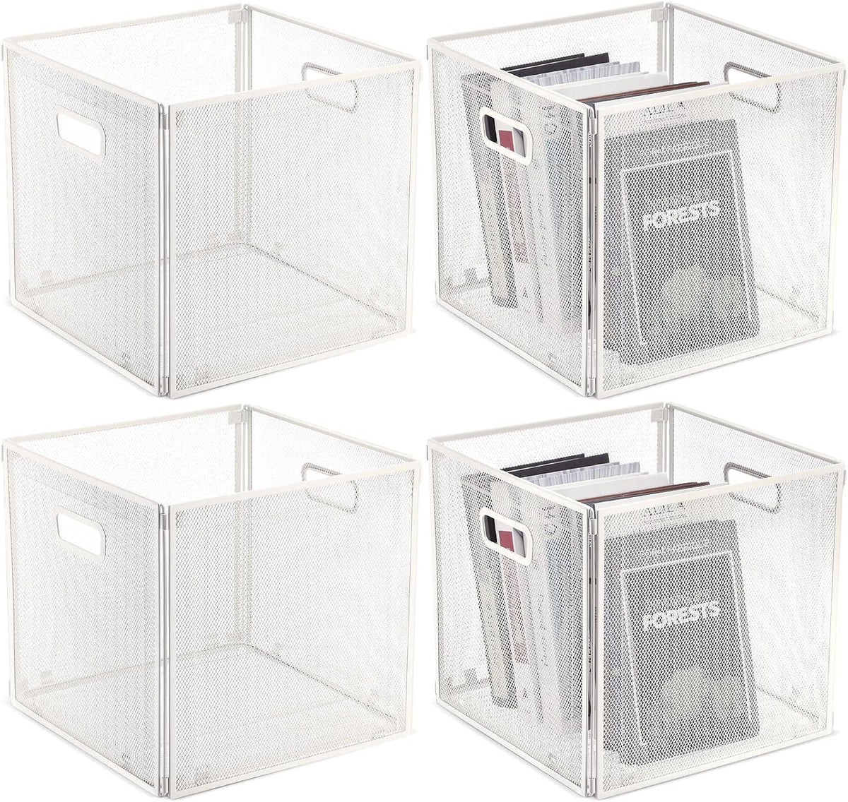 Funnymoom 2 Pcs Foldable Metal Wire Basket 13 x 13 Inch Black Cube Storage Bins Stackable Wire Laundry Baskets Organizer with Handle for Shelves Pantry Cabinet File Graduation Gift