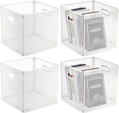 Funnymoom 2 Pcs Foldable Metal Wire Basket 13 x 13 Inch Black Cube Storage Bins Stackable Wire Laundry Baskets Organizer with Handle for Shelves Pantry Cabinet File Graduation Gift