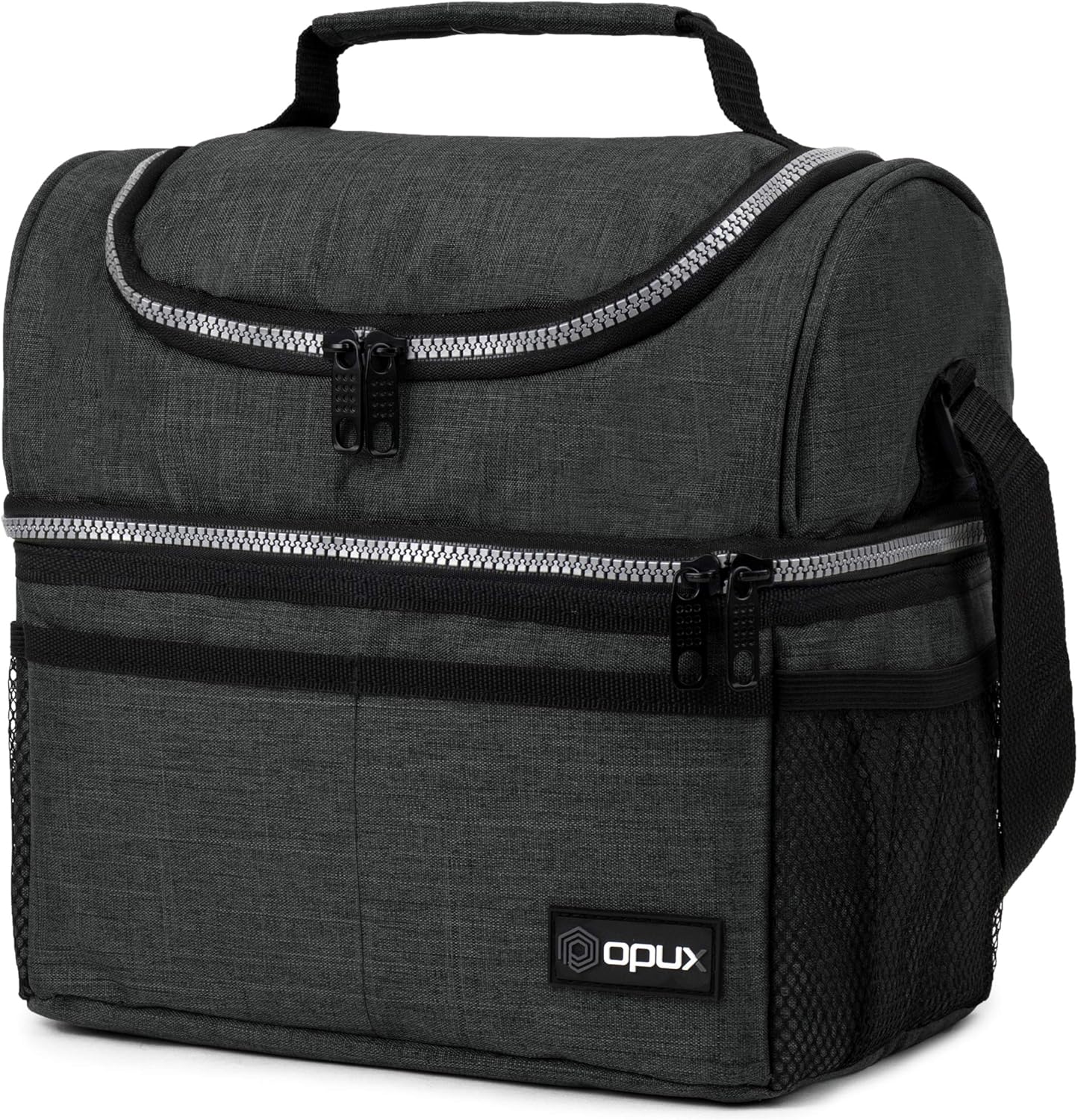 opux Insulated Lunch Bag for Men Women, Double Decker Leakproof Lunch Box Cooler Tote with Shoulder Strap, Large Lunchbox for Work School Travel Meal Prep, Adults Kids Boys Girls, Green, 16 Cans