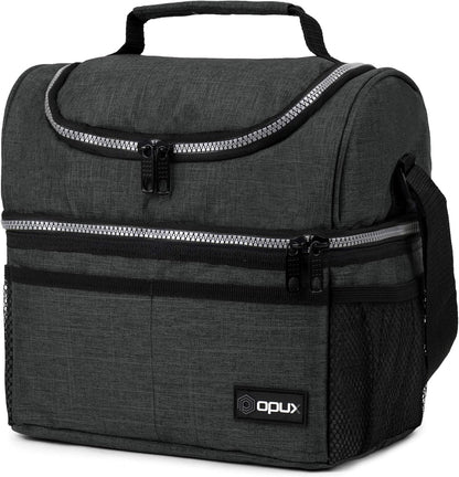 opux Insulated Lunch Bag for Men Women, Double Decker Leakproof Lunch Box Cooler Tote with Shoulder Strap, Large Lunchbox for Work School Travel Meal Prep, Adults Kids Boys Girls, Green, 16 Cans
